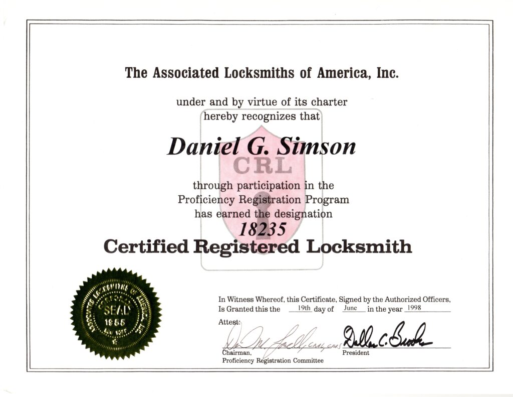 Certified Registered Locksmith